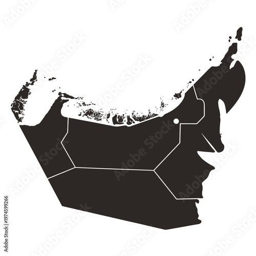A stark black and white outline depicting the geographic shape of the united arab emirates