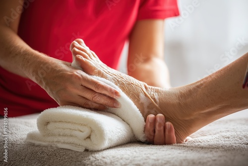 Caregiver Gently Washing an Elderly Person's Foot