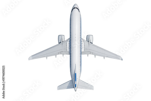 White commercial airplane flying, transparent background