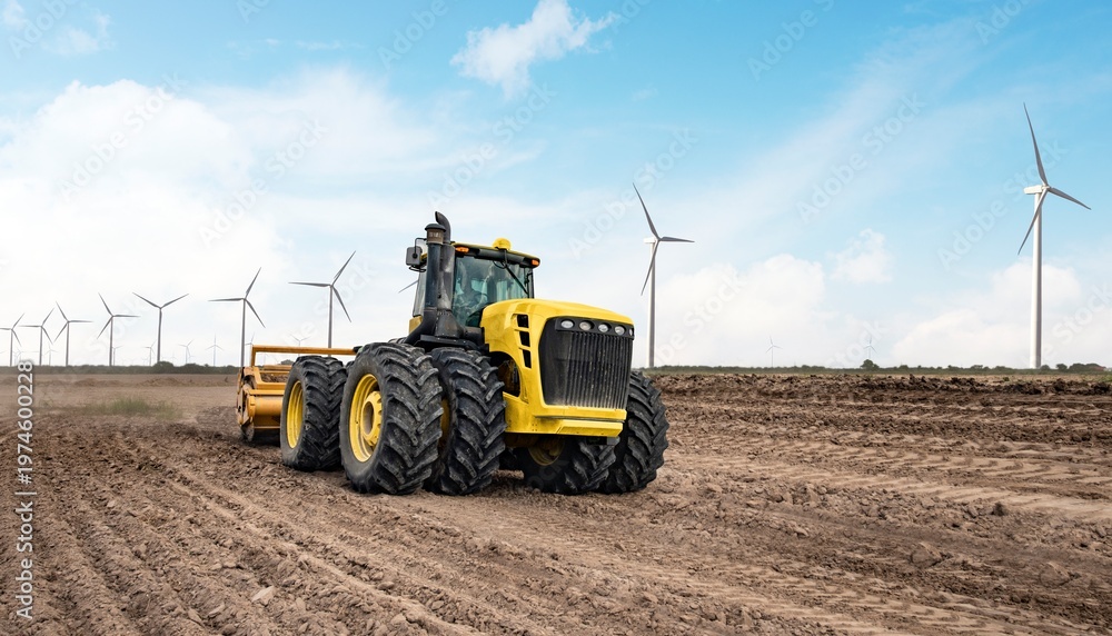 Fototapeta premium Tractor near wind farm