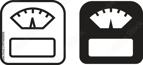 Weight scale icon set. Simple kitchen vectors. Black flat and outline silhouette kitchen food weight tool. Kilogram. Fitness scale for body weight. Mass signs and symbols. Health concepts measurement.
