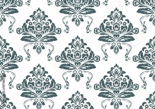 Classic decorative textile with repeating floral motifs in sophisticated vintage style
