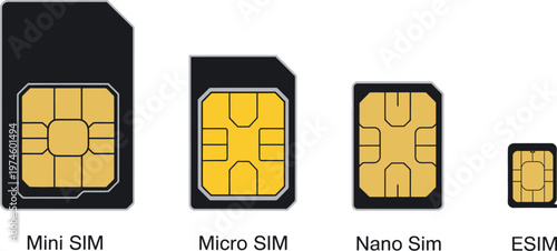 Set of different SIM card icons vector illustration simple designs representing mobile, phone, and telecommunications concepts