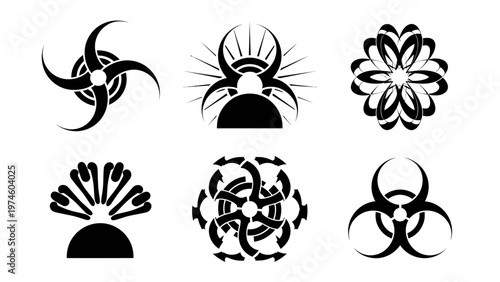 Collection of Biohazard and Abstract Symbols Representing Danger and Science
