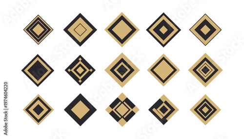 Geometric diamond shapes with gold and black on dark background