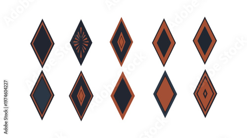 Geometric diamond shapes with varying design elements against black background