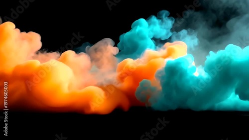 Colorful smoke clouds on black background.