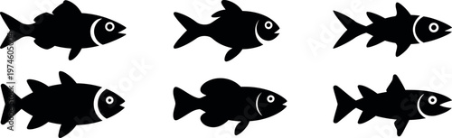 Minimalist black sardine seafood silhouette vector icon set isolated on white background for food, marine, and culinary design projects