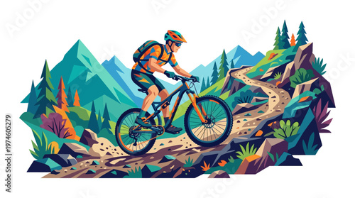 Mountain biker riding downhill on a rocky trail.