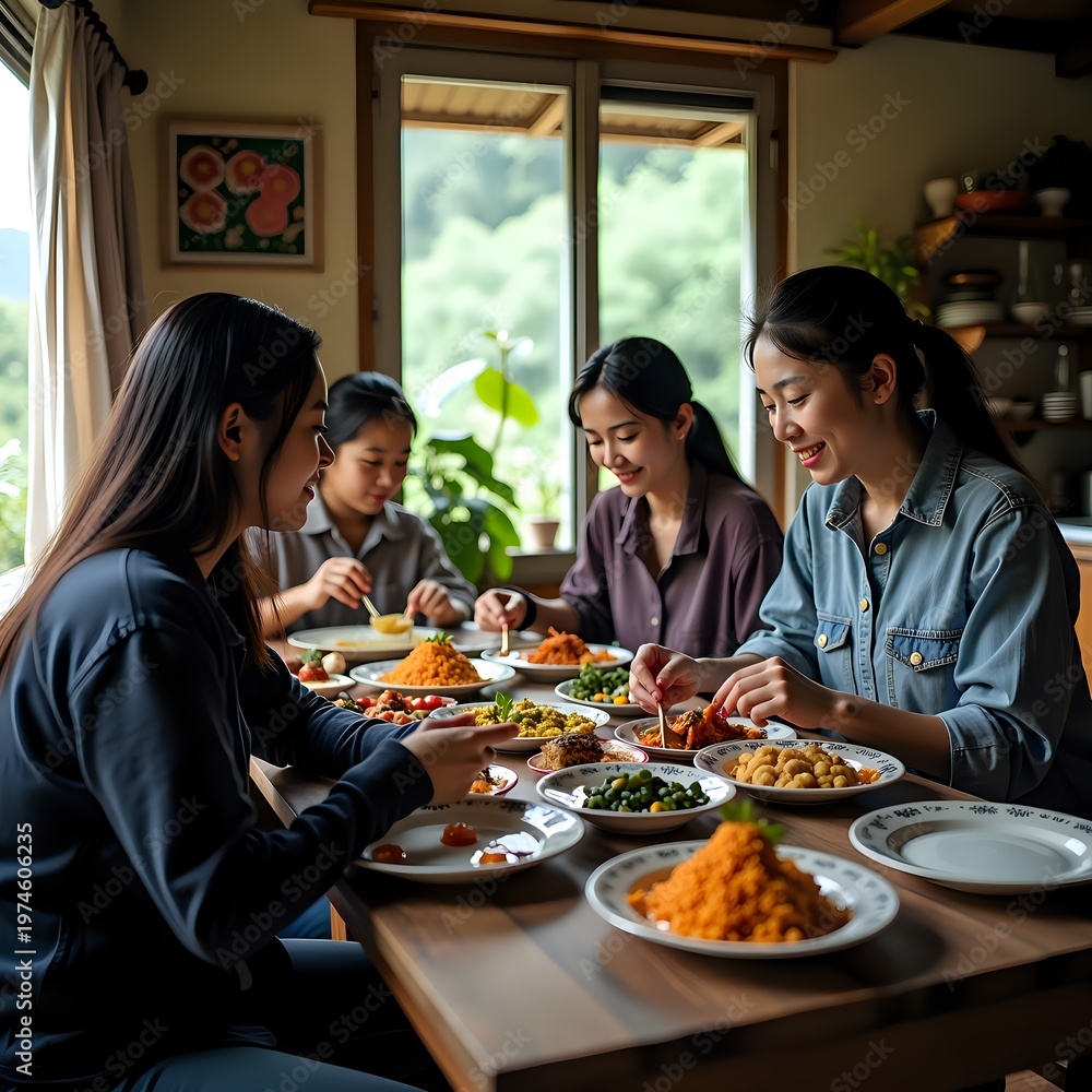 Naklejka premium Family Sharing a Meal Together at Home