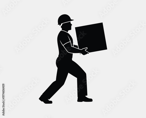 A silhouette of a courier riding a bicycle to deliver packages in a modern urban environment.