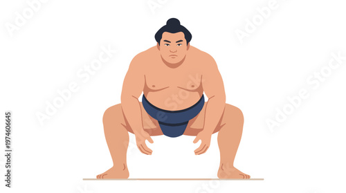 Sumo Wrestler Ready to Fight Traditional Japanese Sport Flat Vector Illustration