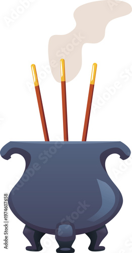 Aroma sticks incense vector flat icon, smoking burning three aroma sticks in the pot stand, aromatherapy and meditation