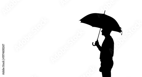 Silhouette of a Man Holding an Umbrella Against a White Background