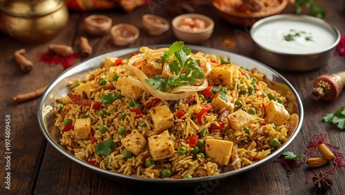 Vegetarian paneer rice dish, a well-liked Indian cuisine.