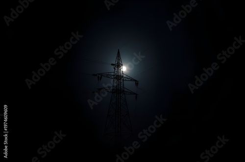 Power Lines Silhouetted Against a Bright Moon