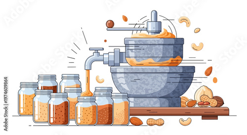 Nut Oil Extraction Machine and Bottled Oil.