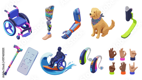 Hipster Ability: Diverse and Active Disabled Lifestyle 3D Elements Set