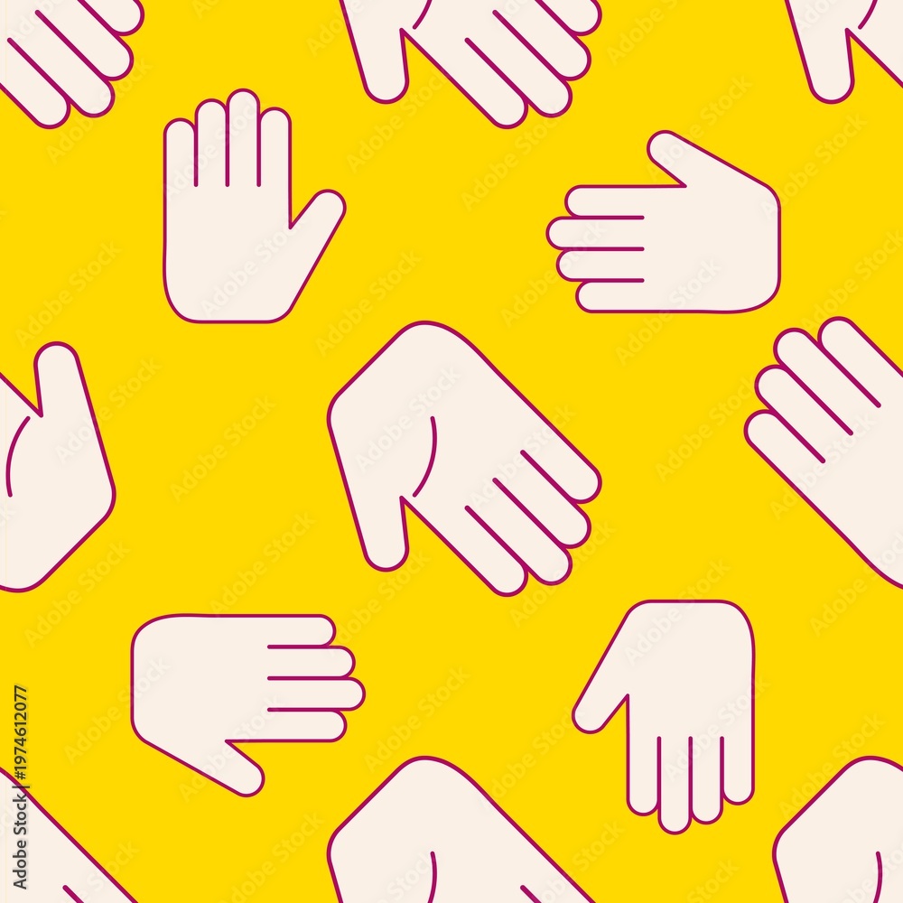 Obraz premium Hand pattern background, cute yellow cartoon design social media post