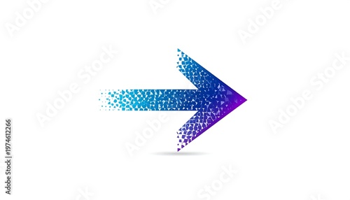 A right-pointing arrow is created from small blue and purple squares. The design is modern, conveying direction. It's on a white background