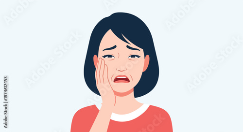 Illustration of a young woman with dark hair showing a painful facial expression
