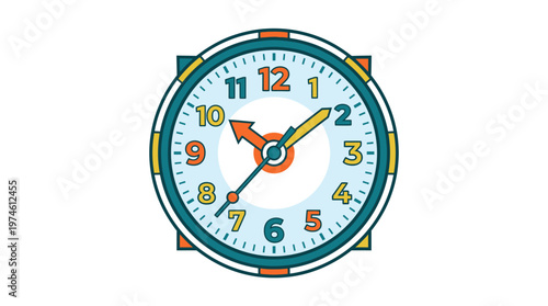 Colorful Analog Wall Clock Face Closeup.