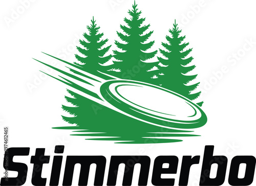 Stimmerbo Logo: A vibrant logo featuring a disc soaring through the air, framed by lush trees, symbolizing the spirit of outdoor adventure.