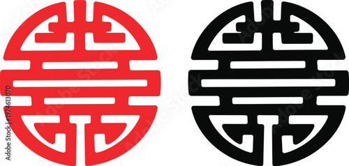 Traditional Chinese symbols for luck, longevity, and prosperity vector illustration