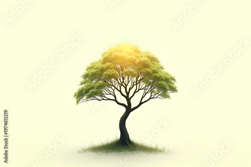 Solitary Tree on a Hillside with Sunlight