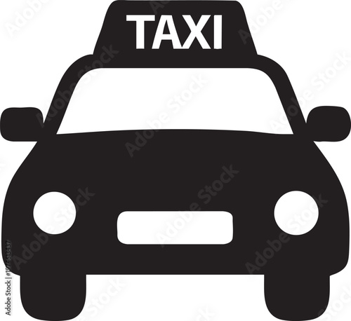 Black Taxi Cab Silhouette with TAXI Sign Front View Clean Vector Graphic for Transportation Concepts