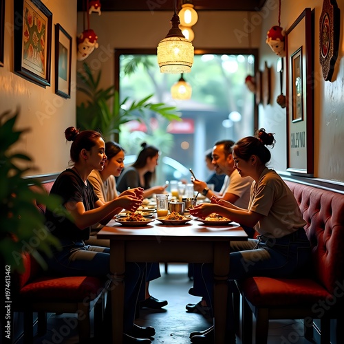 Friends Enjoying a Meal Together at a Restaurant