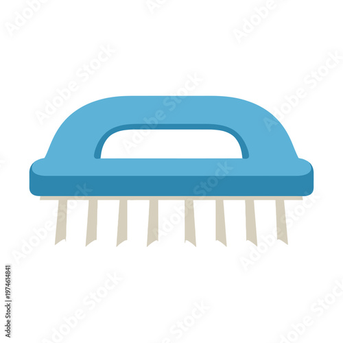 Blue plastic scrub brush with handle for household cleaning and sanitation tasks on white.
