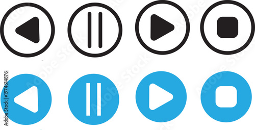 Prinbuttons, icon, black, minimalist, media, blue, modern, player, simple, control,t