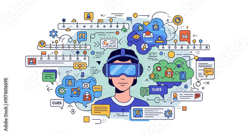 Person wearing VR headset immersed in digital world.