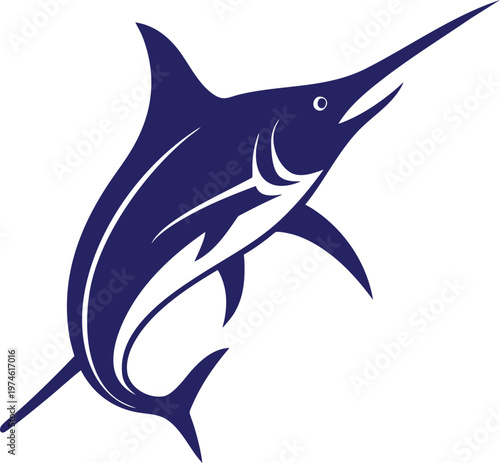Blue Marlin Leaping From Water Dynamic Pose Detailed Silhouette Ocean Sport Fishing Vector Illustration