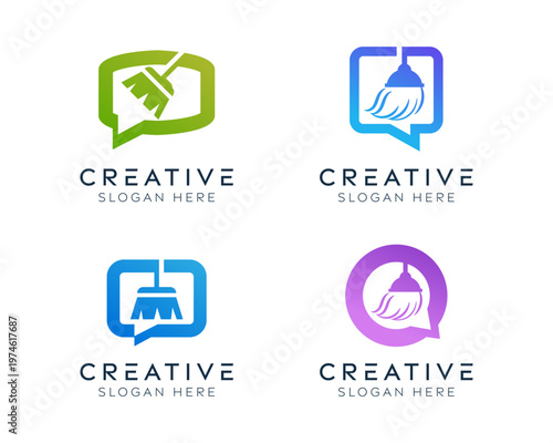 Photos Set of cleaning message logo design templates