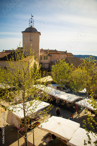 High view of the market in the french village of Ramatuelle.