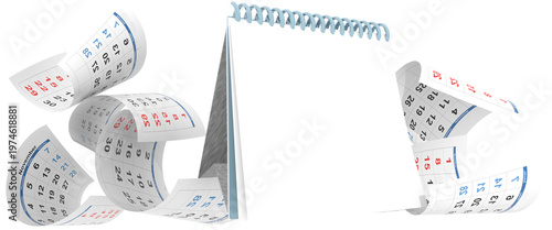 calendar pages and empty page curved - 3d renderig