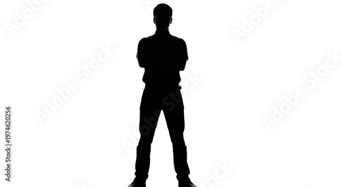 Silhouette of a man with arms crossed, standing confidently against a white background