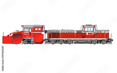 ディーゼル機関車DE15と除雪車のベクターイラスト