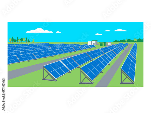 Vast solar panels array under a clear blue sky, harnessing clean energy for a sustainable future