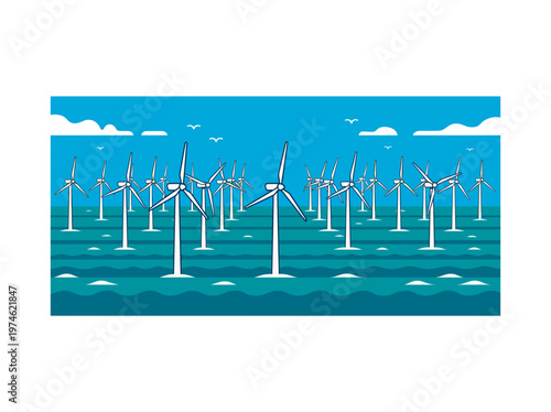 A multitude of wind turbines stand tall in the ocean, harnessing the power of the wind and contributing to a sustainable future