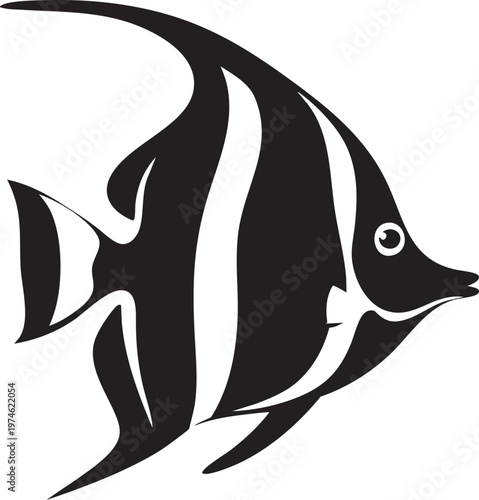 Tableau sur toile Stylized Angelfish Silhouette with Bold Stripes Underwater Marine Life Graphic D