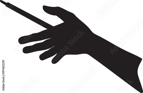 Silhouette Hand Holding Conductor Baton Directing Music Isolated White Background Minimalist Style