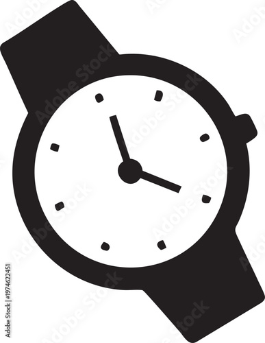 Wristwatch with White Face and Black Band Close-up Detail Isolated Object Minimalist Style