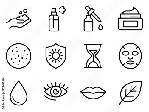 Skincare beauty outline icons set
