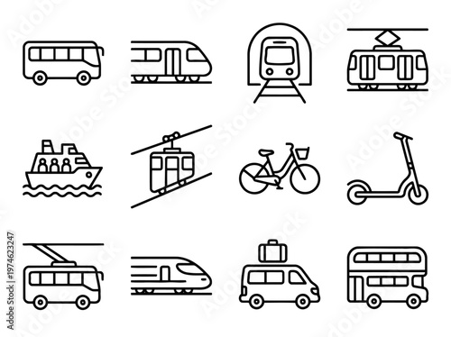 Transportation icons outlined collection set