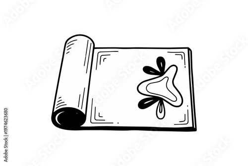 Ink blot on a rolled paper sheet illustration