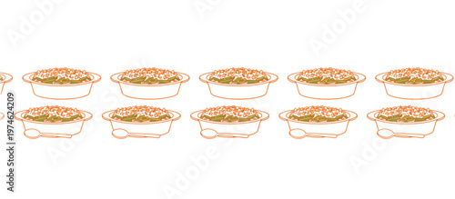 Green bean casserole serving dishes line art illustration. Traditional Thanksgiving holiday food concept. Vector graphic isolated on transparent background