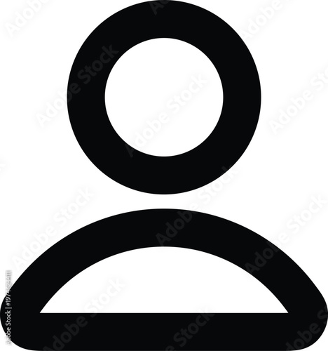 Simple black and white silhouette of a person with a circular head and curved shoulders